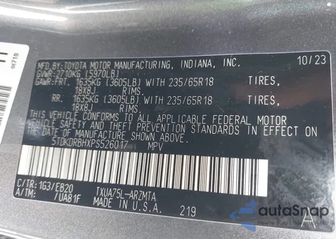 2023 Toyota Highlander Xle from USA, damaged, VIN 5TDKDRBHXPS526017